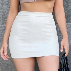 White, leather mini bodycon skirt
